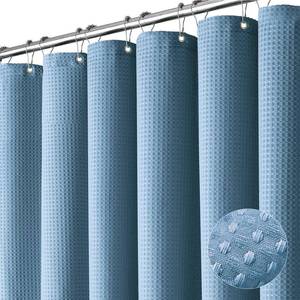 lot 6202 image: Dynamene Stall Fabric Shower Curtain - 36x72 Waffle Weave Weighted Cloth Shower Curtains for Bathroom, Neutral Heavy Duty Hotel Spa Luxury Bath Curtain Set with 6 Plastic Hooks, Moonlight Blue
