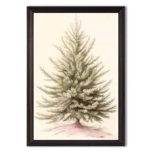 lot 6204 image: Framed Christmas Tree Wall Art � Minimalist Winter Pine Canvas Print with Soft Tones and Berries � Holiday Wall Decor for Living Room, Entryway or Fireplace 12x18inch-Framed