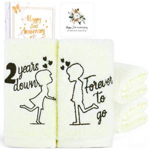 lot 6219 image: EcoUtens 2nd Anniversary Cotton Gift, 2 Pack Premium 100percent Cotton Towel Set with 2 Years Anniversary Card, Romantic Gifts Anniversary Marriage Gifts for Him Her Husband Wife Couple Gift