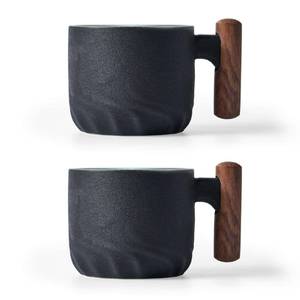 lot 6237 image: BlogBlog Ceramic Espresso Cups with Wooden Handle Espresso Shot Cups Ceramic Tea Cups Porcelain Demitasse Cups for Coffee or Tea, 2oz (black, 2)