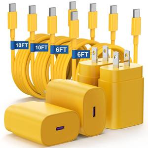 lot 6241 image: Essri Type C Charger Fast Charging for Samsung Galaxy S25S24S23S22Note 20,4Pack 25W Super USB C Fast Charger Block with (6ft10ft) x2 Cables for iPhone 1516 Pro MaxPlus, Android Phones-Yellow