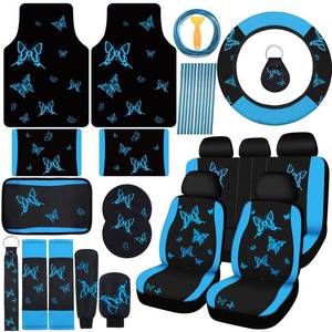 lot 6244 image: BBTO 47 Pcs Butterfly Car Seat Full Set Butterfly Car Accessories for Women 5 Front Rear Seat Covers Wrist Strap 2 Pieces Cup Mat Armrest Pad 2 Belt Cover Accessories for SUV(Lake Blue)