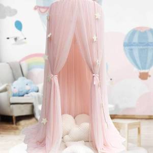 lot 6247 image: OldPAPA Bed Canopy for Girls - Princess Bed Canopy Mosquito Net Nursery Play Room Decor Dome Premium Yarn Netting Curtains Baby Game Dream Castle, Pink