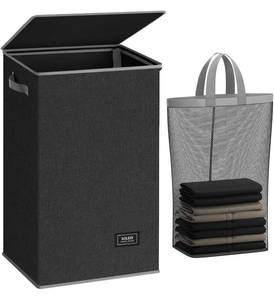 lot 6249 image: SOLEDI Laundry Hamper with Lid 90L Large and Tall Collapsible Laundry Basket, Clothes Hamper with Bag Removable Easy to Carry, Dirty Hampers for Bedroom, Bathroom, Dorm, College, Dark Grey
