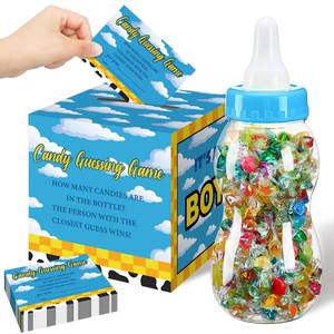 lot 6398 image: Glenmal 52 Pcs Baby Shower Games Gift Sets Large Baby Bottle for Shower Game Guess How Many Candies Decorations for Gender Reveal(Cartoon Style)