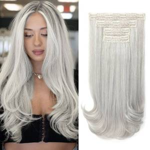 lot 6407 image: NTYNTY Clip in Hair Extensions, 4PCS 16 Inch Clip in Extensions for Women Layered Cut Natural Lightweight Hairpieces with Thinner Softer Invisible Weft - Siver Grey