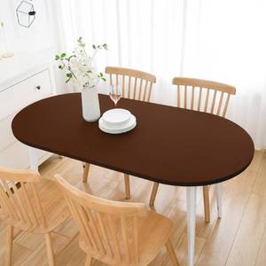 lot 6416 image: Wolkemer Fitted Oval Tablecloth Spandex Stretch Brown Cocktail Table Cover Elastic Edge Topper Cap for Dining Wedding Party Picnic 48 x 68 Inch