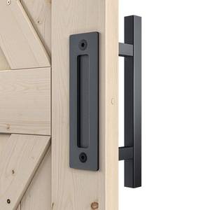 lot 6425 image: SMARTSTANDARD Heavy Duty 12 Pull and Flush Barn Door Handle Set, Large Rustic Two-Side Design, for Gates Garages Sheds Furniture, Solid Steel, Square, Blackin