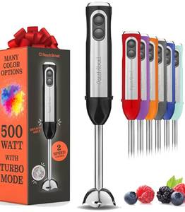 lot 6426 image: Powerful Immersion Blender, Electric Hand Blender 500 Watt with Turbo Mode, Detachable Base. Handheld Kitchen Gadget Blender Stick for Soup, Smoothie, Puree, Baby Food, 304 Stainless Steel Blades