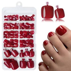 lot 6439 image: LoveOurHome 120pc Red Press on Toenails Women Fake Toe Nails with Tabs, Red Fake Toenails Press on Toe Nails Glue on Toenail Acrylic Toes Nail Tips Artificial False Toenail for Women Girls