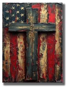 lot 6441 image: IZTAWEY Rustic American Flag Cross Canvas Print Patriotic Wall Art for Home Decor 12x16inch No Frame