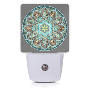 lot 6445 image: Oeaskly Mandala Floral Night Light,Yellow and Brown Ethnic Style Plug-in Night Lights with Dusk-to-Dawn Sensor for StairwayHallwayBedroom Sleep Friendly lamp for WomenGirlsBoys Gift,0.5W