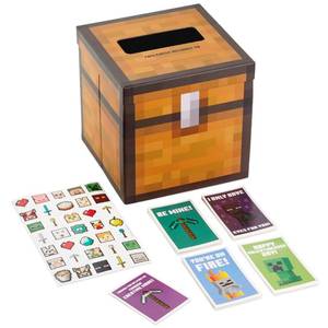 lot 6451 image: Hallmark Minecraft Valentines Day Cards and Mailbox for Kids School Classroom Exchange (1 Box, 32 Valentine Cards, 35 Stickers, 1 Teacher Card)