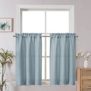 lot 6464 image: Chyhomenyc Bennet Kitchen Curtains 36 Inch Length, Faux Linen Textured Small Cafe Curtains, Light Filtering Short Window Curtain for Bathroom Basement, 30x36 inch, 2 PCS,Aqua with Greenish Tone