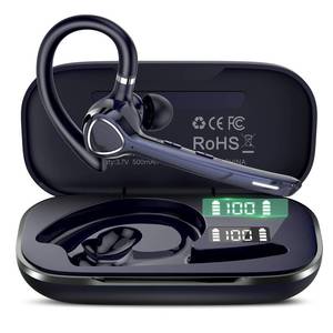 lot 6465 image: Bluetooth Headset with APTX HD Audio, Wireless Hands-Free Earpiece with CVC 8.0ENC Dual Mic, Mute Button and Dual Device Connection, 90H Playtime Single-Ear Headphone for Trucker, Business, Blue