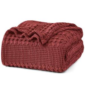 lot 6466 image: PHF 100percent Cotton Waffle Weave Blanket Twin Size for Bed, Soft Lightweight and Breathable for Spring and Summer, All-Season Comfort, Luxury Aesthetic Blanket for Home Decor, 66x90in, Wine Redin