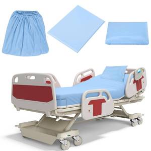 lot 6474 image: Moukeren 3 Pcs Hospital Bed Sheets Set Deep Pocket Fitted Sheet 36 with Elastic All Around Easy Care Knitted Jersey for HomeNursing Home (Blue)