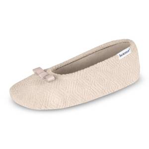 lot 6475 image: isotoner Womenfts Diamond Microterry Gemma Ballerina Slippers with Memory Foam Comfort and Genuine Suede Sole, Taupe Diamond, size 8-9