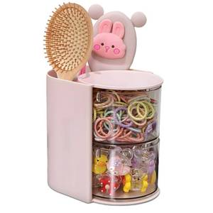 lot 6485 image: Azurphoric Hair Accessories Organizer with Hair Brush Holder, Rotatable Makeup Brush Holder for Necklaces, Earring, Bracelet, Ring, Makeup Brushes, Hair Clip and Hair Accessories (Pink, 2-Layer)