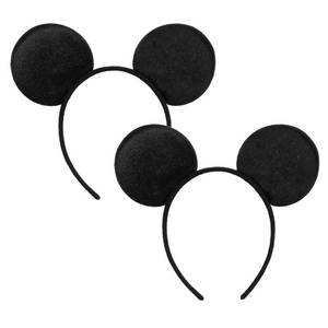 lot 6487 image: CHuangQi Mouse Ears Headband (Set of 2), Solid Black Ears for Boy and Girl Birthday Party, Party Favors