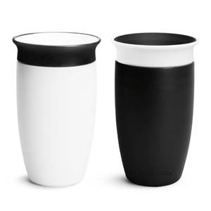 lot 6489 image: Munchkin Sippy Cups for Toddlers 1-3, Spill Proof Miracle 360 Cup, 10 Ounce, 2 Pack, BlackWhite