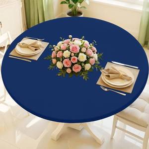 lot 6490 image: Moosfor Round Spandex Tablecloth, Elastic Fitted Waterproof Tablecloths for 31-35in Tables, Stretch Washable Picnic Table Cover for Camping, Dining, Indoor and Outdoor, Navyin