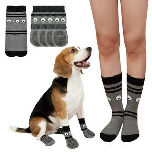 lot 6492 image: COOHAMS Non-Slip Dog Socks and Owner Sock Set- Extra-Grip, Paw Protection for Senior and Active Dogs(Grey,XL)