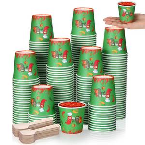lot 11096 image: Teenyyou 100 Pcs 5 oz Chili Cook off Party Decorations Mini Chili Cook off Tasting Cups Disposable Sample Paper Cup Bowls and Wooden Spoons for Pepper Competition Prizes Party Cooking Supplies, Green