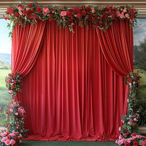 lot 11100 image: 30x10ft Wrinkle Free Red Backdrop Curtain for Parties Soft Fabric Drapes Wedding Red Curtain Backdrop for Birthday Party Decorations Background for Photography 5x10ft, 6 Panels