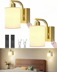 lot 11108 image: iThird Battery Operated Wall Sconces Set of 2 6000mAh Rechargeable Wall Light with Touch and Remote, Wireless Wall Lamp for Bedroom, Gold Modern Cordless Wall Scones for Living Room Hallway Bathroom