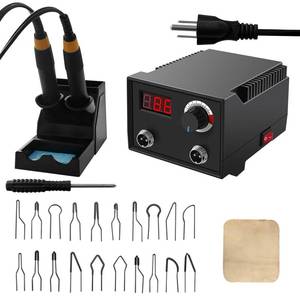 Wood Burning Tool, Wood Burner Kits Pen 25~750 deg. Celsius, Pyrography Wood Burning Kit with Digital Thermometer Temperature Adjustable Temperature, 2 Pyrographic Wood Burning Pens, 20 Wood Burning Pen Tips (Could Be Missing Tips)