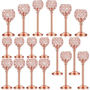 lot 11114 image: Qunclay 18 Pieces Crystal Candle Holders Bulk Candle Stick Holder Centerpieces for Table Wedding Centerpieces Crystal Decorative Tealight Dining Table Decor for Party(Rose Gold)