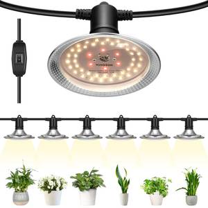 lot 11116 image: VIVOSUN Outdoor LED Grow Lights, Waterproof String Grow Light, Full Spectrum Plant Growing Lights with 22Ft Adjustable Cord for Seedling, Veg, Flower in Greenhouse, Garden, Backyard, Farm (6-Light) (One Is Damaged)