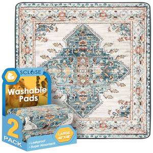 lot 11118 image: SCLOSE Washable Pee Pads for Dogs Large 2 Pack, 48 x 48in Reusable Puppy Pads Waterproof Dog Rugs, Super Absorbent, Leakproof, Dog Crate Pad, Playpen Mat, Whelping Pads, Blue Medallionin