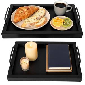 lot 11133 image: Besti Rustic Vintage Food Serving Trays (Set of 2)  Nesting Wooden Board with Metal Handles  Stylish Farmhouse Decor Serving Platters  Large 15 x2 x11� - Small 13 x2 x9� (Black)