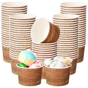 lot 11148 image: Nuanchu 100 Pack Rustic Wood Treat Snack Cups 9 oz Wood Grain Paper Snack Bowls Farmhouse Disposable Dessert Bowls Soup Cups for Hot or Cold Food Western Themed Birthday Camping Baby Shower Party