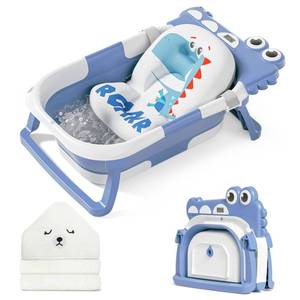 lot 11153 image: MoreFeel Collapsible Baby Bathtub for Newborn with Thermometer and 1 Hooded Towel and 1 Soft Floating Cushion,Portable Travel Bathtub with Drain Hole, Durable Foldable Baby Tubs for Infants to Toddler