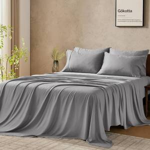 lot 11157 image: GOKOTTA King Size Bed Sheets 6 Piece Set, 100percent Rayon Derived from Bamboo, Cooling for Hot Sleepers-Luxury Breathable Soft Sheets, Deep Pocket 16 Fitted Sheet with Elastic Corner Straps, Greyin
