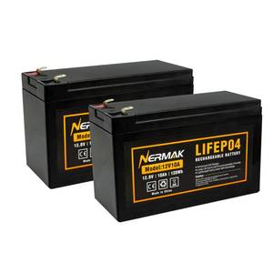 lot 11168 image: Nermak 2 Pack 12V 10Ah Lithium Ion LiFePO4 Deep Cycle Battery, 2000 Cycles Rechargeable Battery for SolarWind Power, Scooters, Lighting, Power Wheels, Fish Finder Built-in 10A BMS