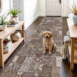 lot 11169 image: TOPRUUG 3x12 Washable Runner Rug 12ft Runners for Hallways Soft Non Slip Kitchen Rugs for Bedroom Bathroom Entryway - Stain Resistant Vintage Patchwork Carpet (Brown, 3X12)