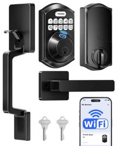 lot 11176 image: TEEHO TE012W-H WiFi Keypad Door Lock with Handle Set, Fingerprint Smart Locks, Front Door Keyless Entry, APP Remote and Voice Control, Digital Deadbolt with 2 Keys, Auto-Lock, Easy Install, Matte Black