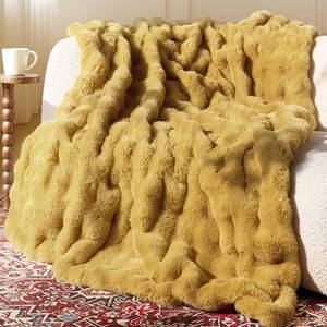 lot 11178 image: blunique Ultra Soft Cozy Faux Fur Throw Blanket, Fuzzy Plush Thick Bubble Blanket, Oversize Luxury Fluffy Blanket for Couch, Sofa, Bedroom, and Living Room,50x60 Inches, Dark Yellow