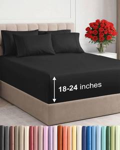 lot 11202 image: Extra Deep King Sheet Set - 6 Piece Breathable and Cooling Sheets - Hotel Luxury Bedding for Women, Men, Kids and Teens - Easy and Secure Fit - Soft, Wrinkle Free and Comfy - Extra Deep Pockets - Black