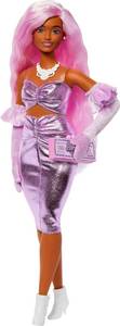lot 11203 image: Barbie Deluxe Style Doll #1 in Barbiecore Outfit, Pink Hair and Glossy Pink Dress with Accessories Like Velvet Gloves, Money Purse, and More