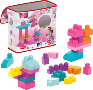 lot 12216 image: MEGA BLOKS First Builders Toddler Blocks Toys Set, Big Building Bag Collection with 80 Pieces and Storage, Pink, Ages 1 Years