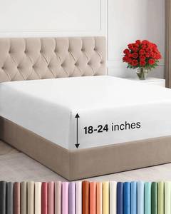 lot 12218 image: Extra Deep Queen Fitted Sheet - Hotel Luxury Single Fitted Sheet Only - Easily Fits 18 inch to 24 inch Mattress - Ultra Soft, Wrinkle Free wExtra Deep Pockets - Easy-Care, Breathable and Comfy - White