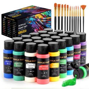 lot 12224 image: TMOL Acrylic Paint Set, 24 Colors (2 ozBottle) with 12 Art Brushes, Art Supplies for Painting Canvas, Wood, Ceramic and Fabric, Rich Pigments Lasting Quality for Beginners, Students and Professional Artist