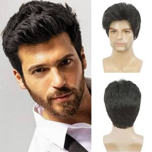 lot 12226 image: Dai Cloud Short Black Wig for Men Layered Fluffy Hair Natural Looking Male Guy Halloween Cosplay Party Costume Hair Synthetic Fiber Wigs