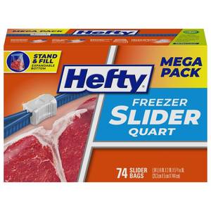 lot 12243 image: Hefty Slider Freezer Kitchen Storage Bags, Quart Size, 74 Count