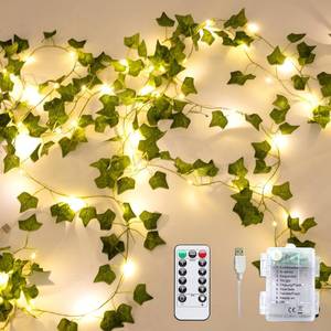 lot 12257 image: Alabeila Nest Fake Plants Vines,33ft 100 LED Artificial Ivy Garland with Fairy Lights,for Home Living Room Bedroom Wall Art Aesthetic Office Coffee Wedding Party Farmhouse Dorm Outdoor Garden Decor
